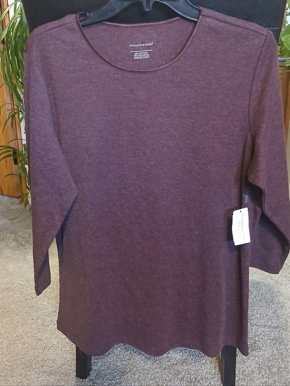 Christopher & Banks Long Sleeve Crewneck Tee in Plum Heather